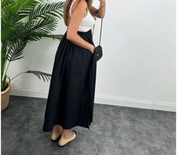 MARKA MODEL MAXİ BOY BELİ İPLİ YIRTMAÇLI BASİC POPLİN ETEK - Görsel 2