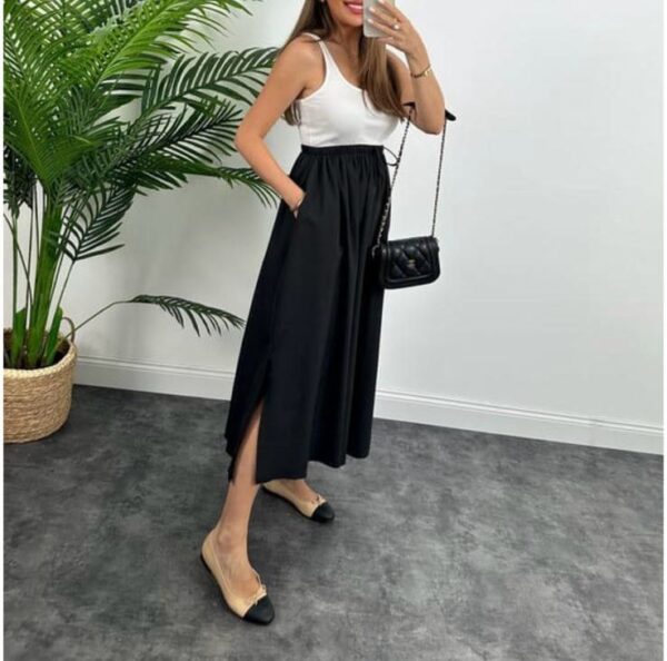 MARKA MODEL MAXİ BOY BELİ İPLİ YIRTMAÇLI BASİC POPLİN ETEK